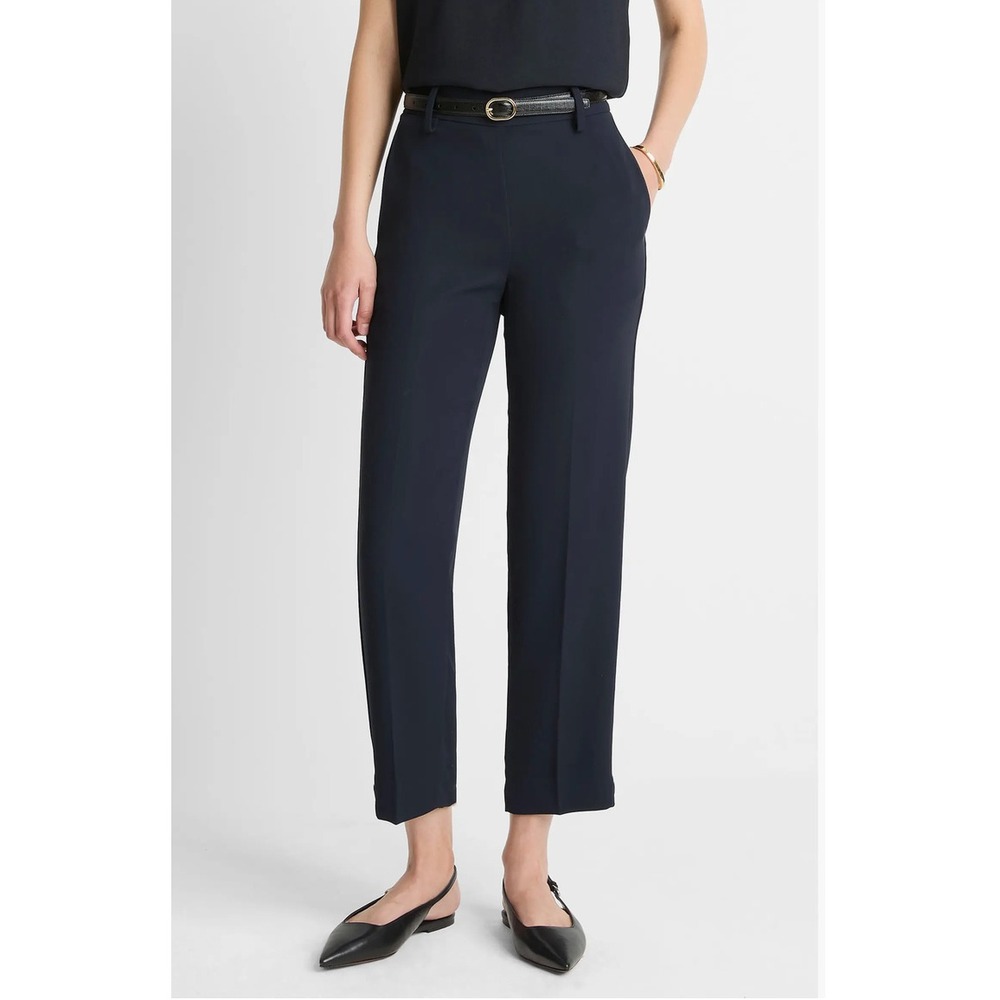 Vince Crepe Tapered Pull-On Trousers Women Size Medium Black Quiet Luxury